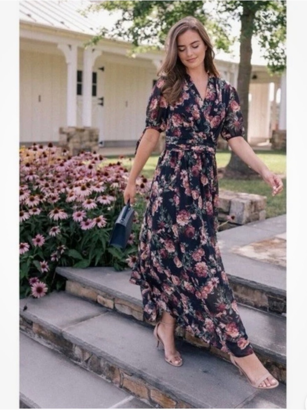 Gal Meets Glam Collection Ashlynn Floral Maxi Short Sleeve Dress Sz S / 4
